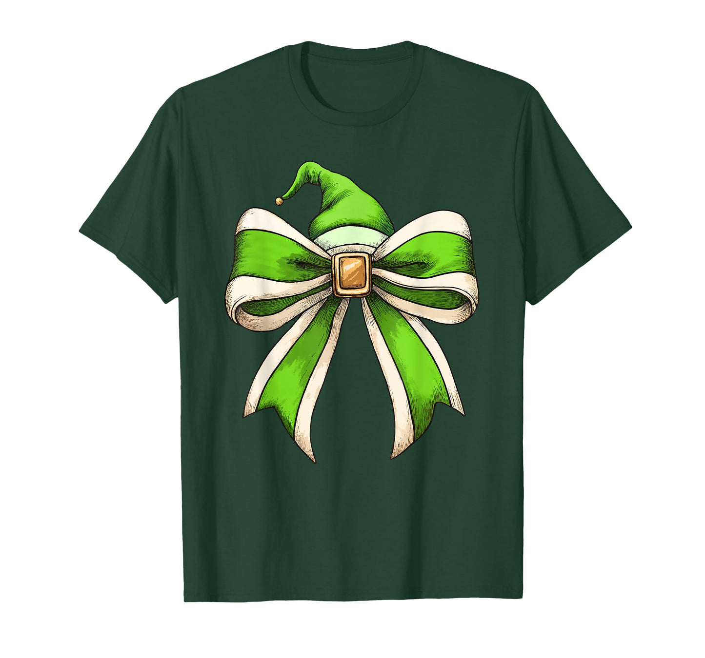 Coquette Christmas Bow Girls Women Holiday Ribbon Green Elf T-Shirt