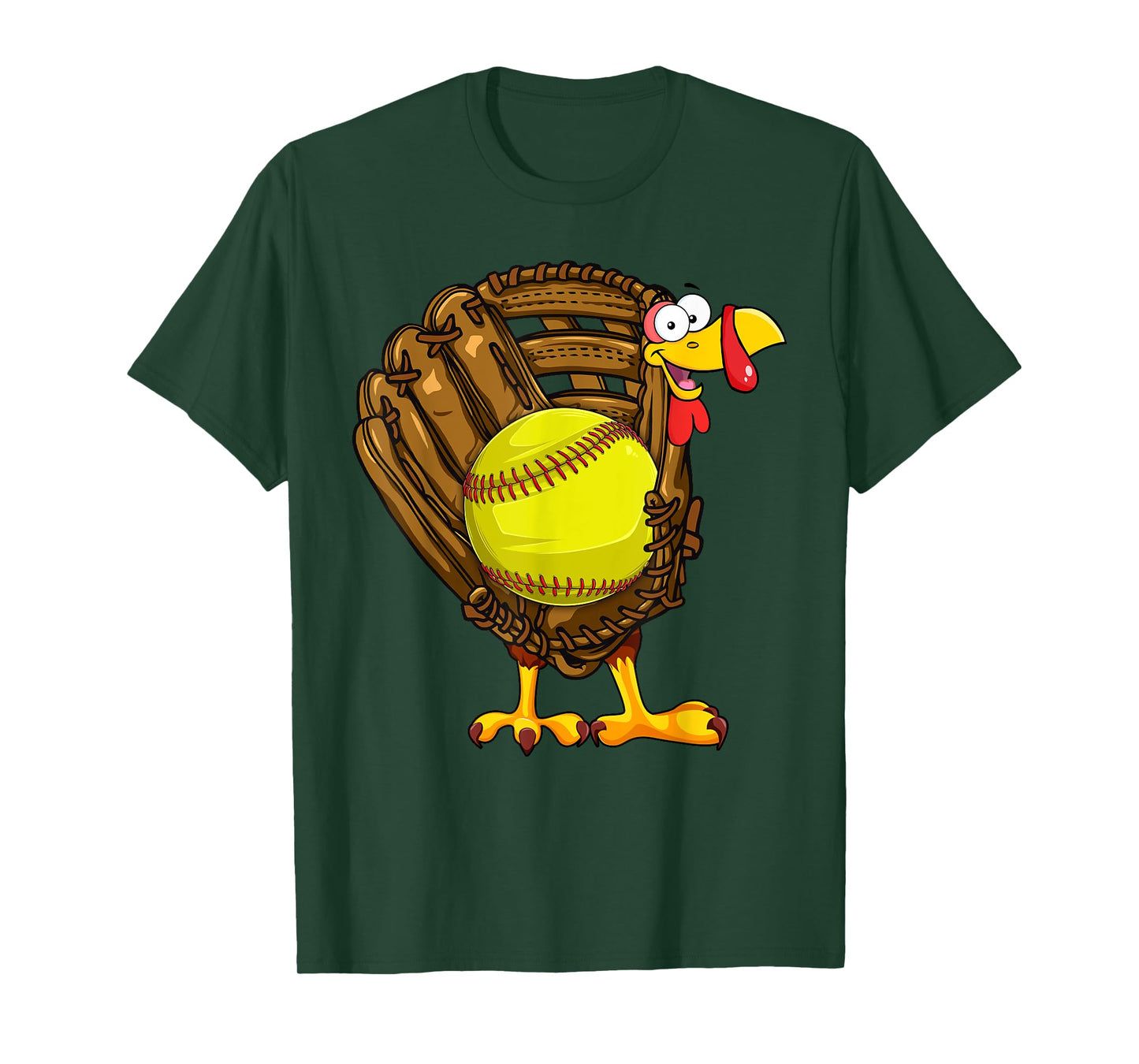 Funny Turkey Softball Glove Autumn Fall Vibes Thanksgiving T-Shirt