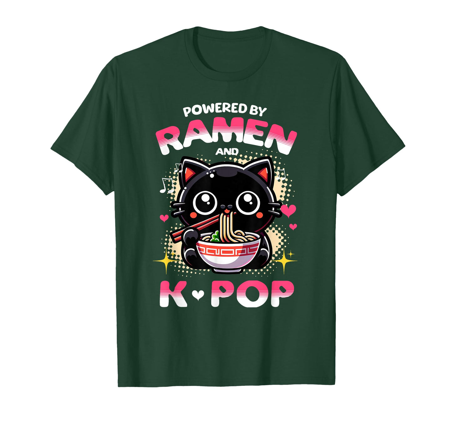 Powered by Ramen and K Pop Funny Anime Korean Music Manga T-Shirt
