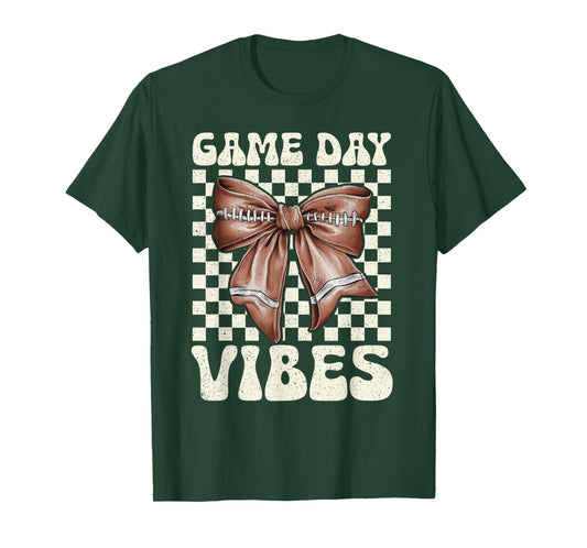 Game Day Vibes Groovy Coquette Bow Football Women Girls Kids T-Shirt