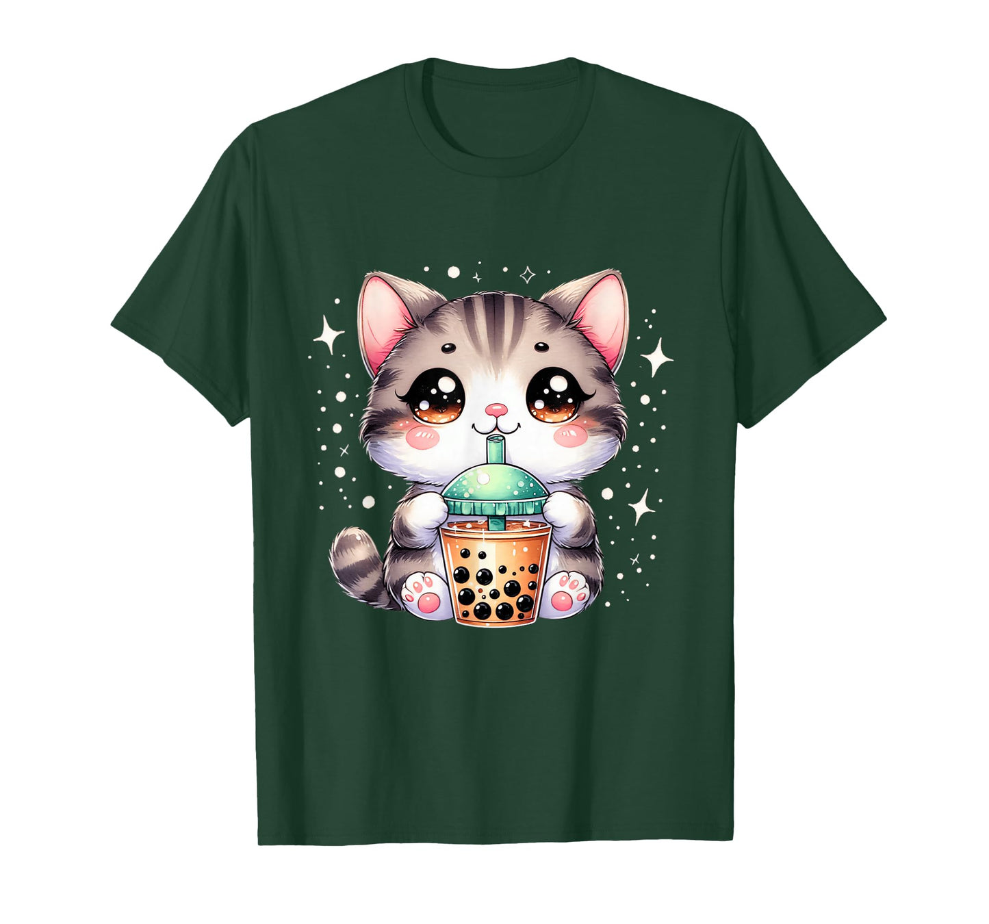 Cute Cat Boba Tea Girl Women Japanese Anime Graphic T-Shirt