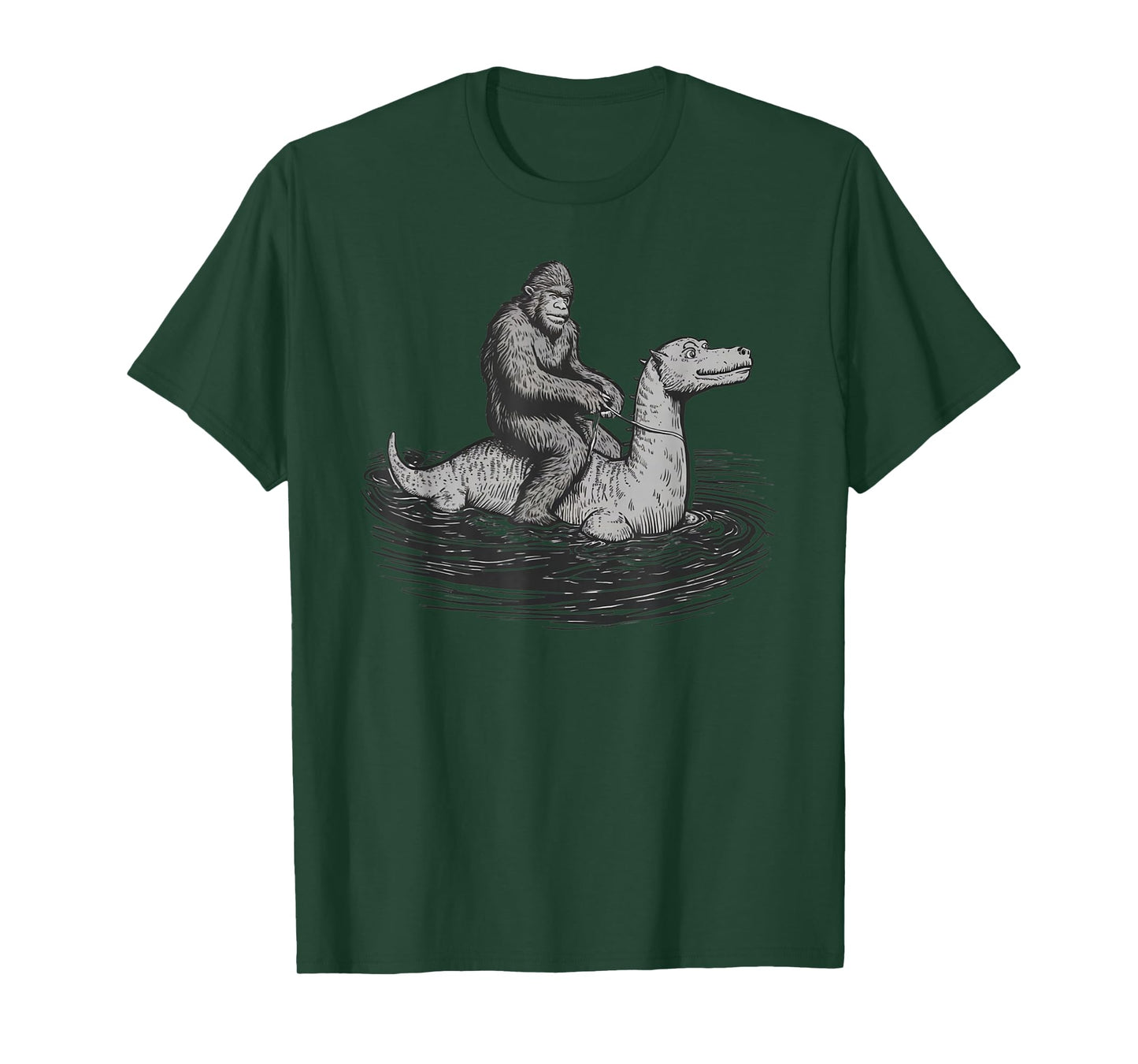 Bigfoot Sasquatch Riding The Loch Ness Monster Funny BigFoot T-Shirt