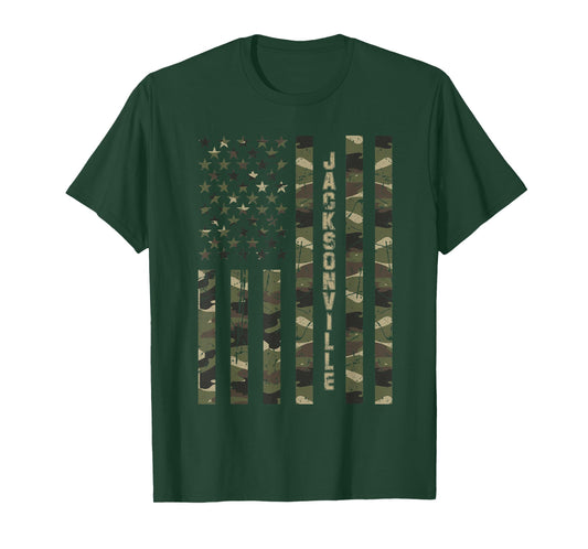 Jacksonville United States Distressed Camo w US Flag T-Shirt