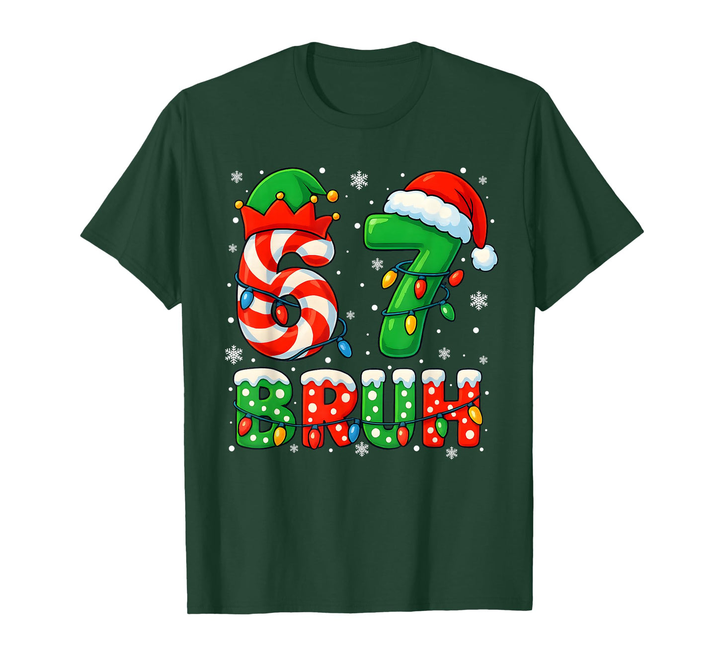 67 Six Seven Bruh 6 7 Meme Funny Christmas Santa Elf Candy T-Shirt