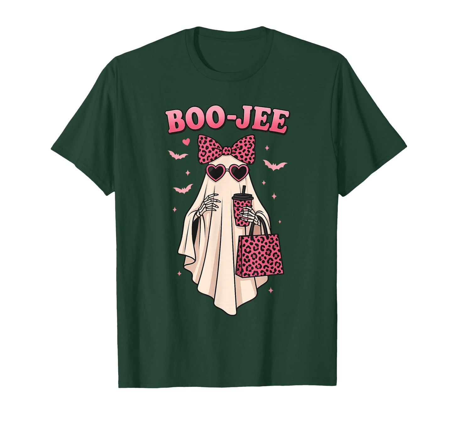 Coquette Leopard Ghost Coffee Boo JEE Halloween Boujee Ghost T-Shirt
