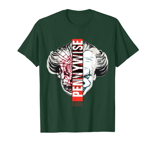 Pennywise Horror Clown Graphic Split Face Design T-Shirt