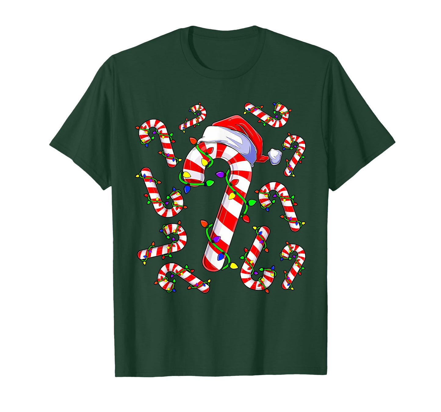 Red and White Christmas Candy Cane Santa Lights Christmas T-Shirt