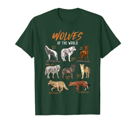 Wolves Animals of the World Wolf Lover Hunter Educational T-Shirt