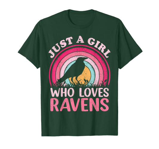 Raven Bird Vintage Retro Just A Girl Who Loves Ravens T-Shirt
