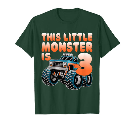 This Little Monster Is 3 Kids 3rd Birthday Monster Truck T-Shirt