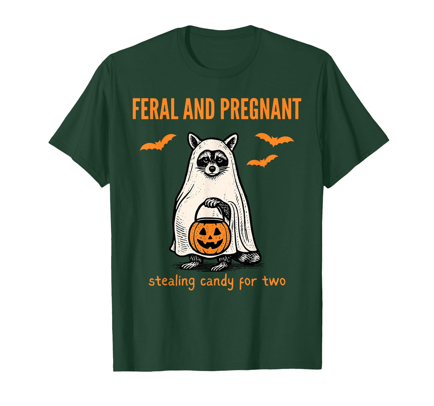 Feral and Pregnant Ghost Raccoon Halloween Fall Announcement T-Shirt