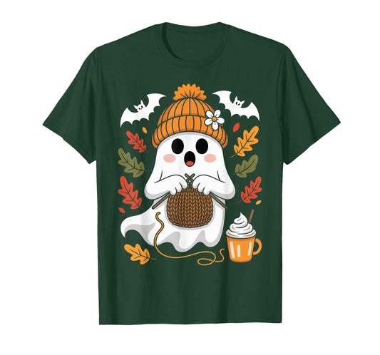 Cute Ghost Crochet Knitting Lover Halloween Coffee T-Shirt