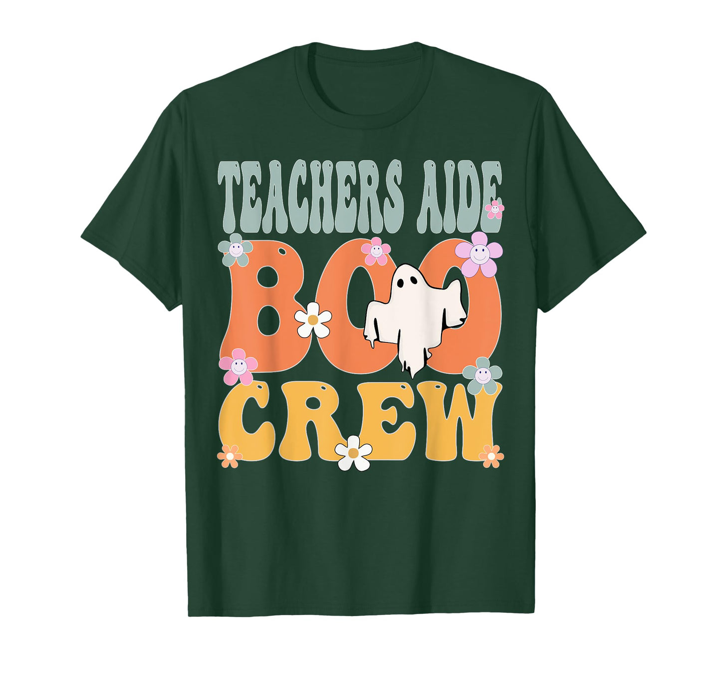 Teachers Aide Boo Crew Ghost Groovy Halloween For Women T-Shirt