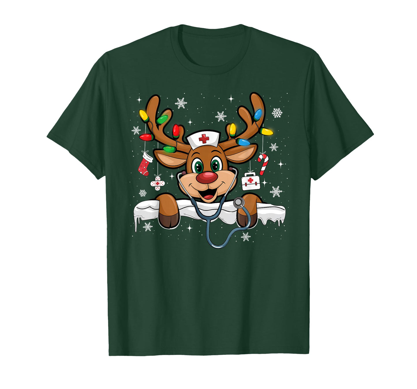 Nurse Christmas Reindeer Nursing NICU RN LPN Scrub T-Shirt