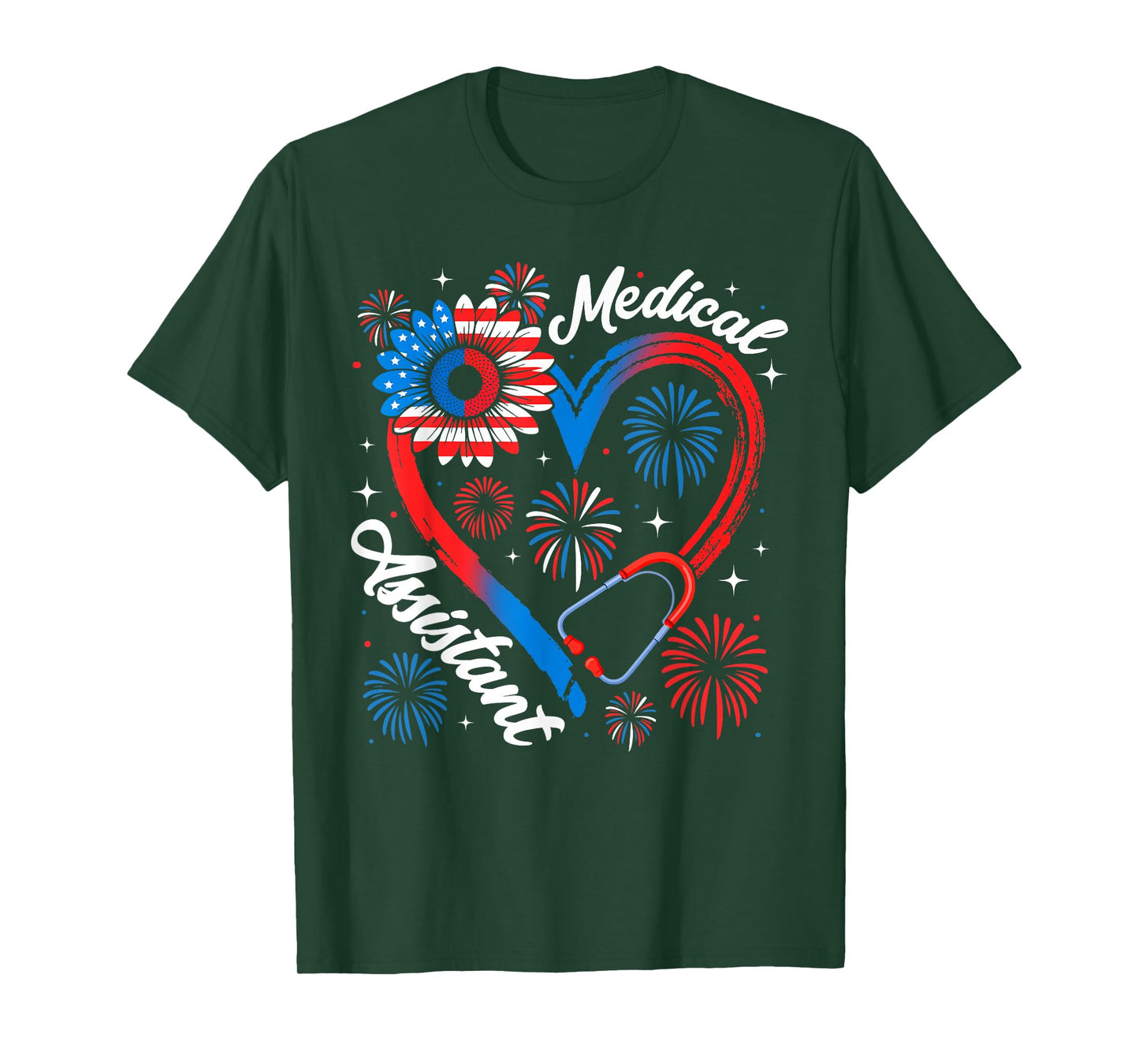 Medical Assistant Sunflower American Flag 4th of July T-Shirt