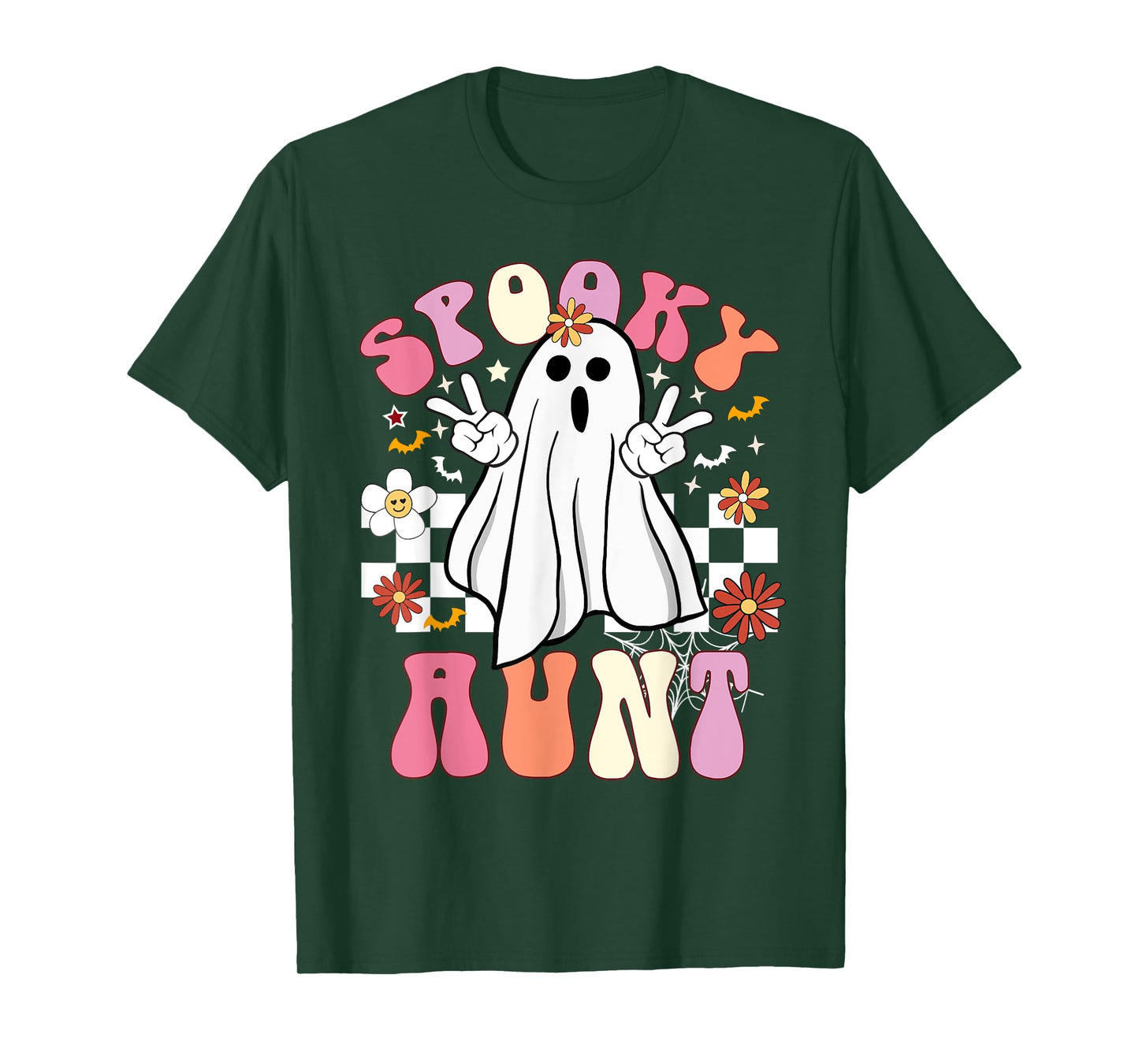 Spooky Aunt Floral Ghost Hippie Halloween Spooky Family T-Shirt
