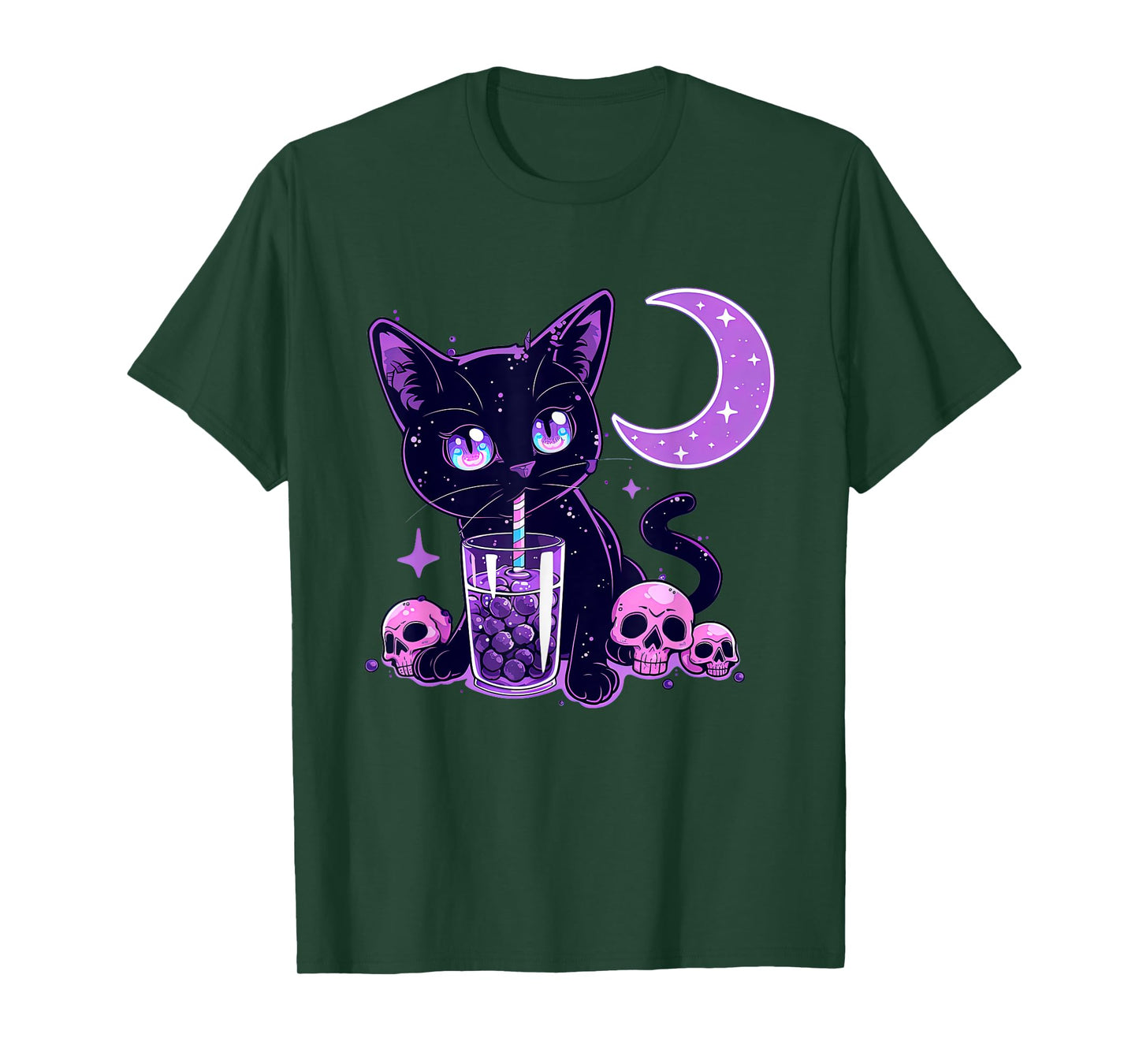 Cute Kawaii Cat Drink Boba Tea Purple Pastel Goth Neko Cat T-Shirt