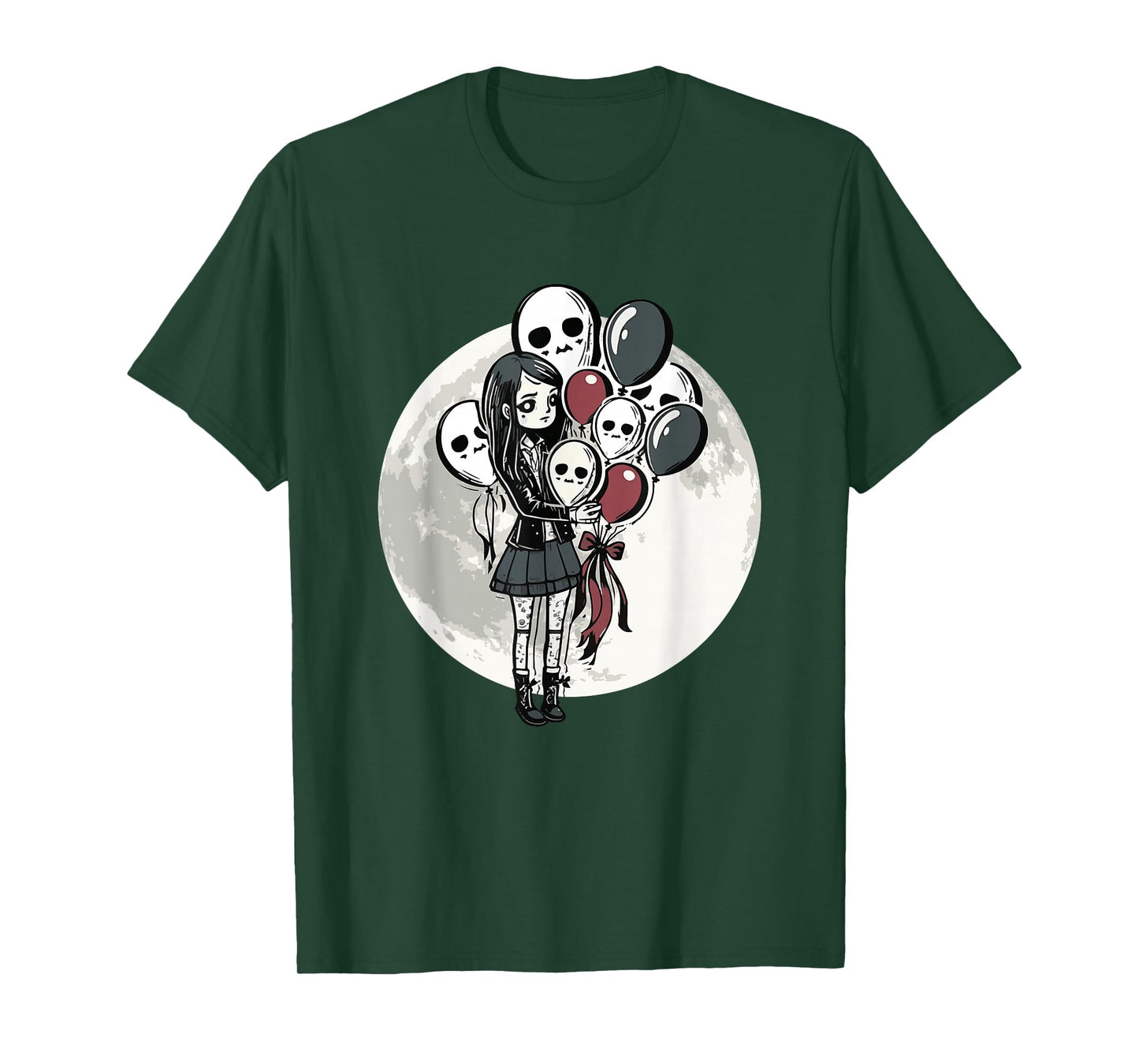 Goth Girl Holding Skull-Balloons - Goth Gothic T-Shirt
