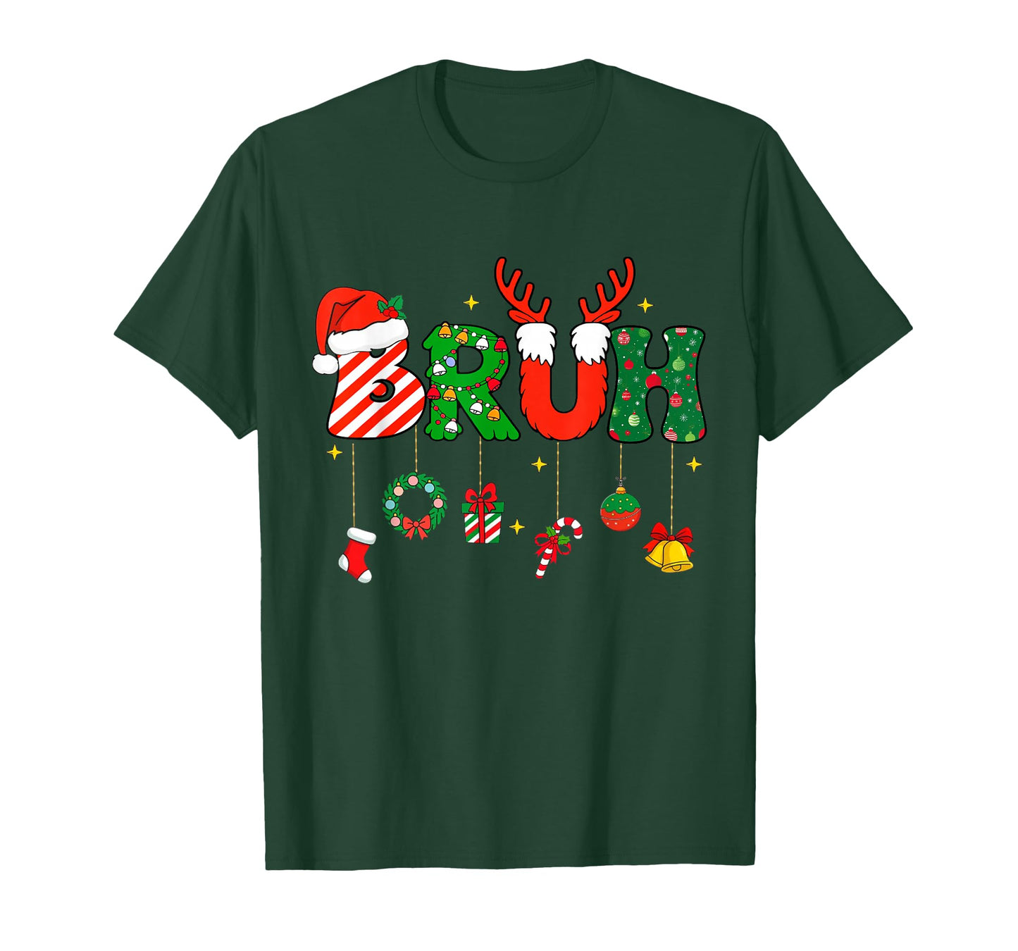 Bruh Funny Christmas Red Plaid Teens Boys Kids Xmas Pajamas T-Shirt