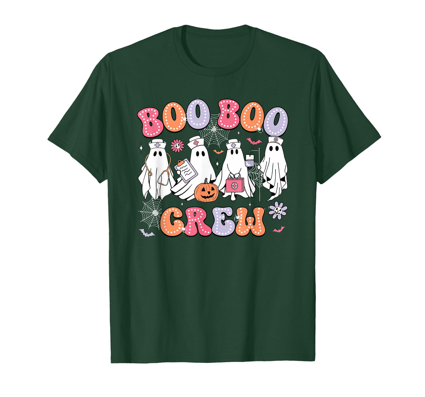 Halloween Nurse Groovy Boo Crew Nurse Funny Cute Ghost Women T-Shirt