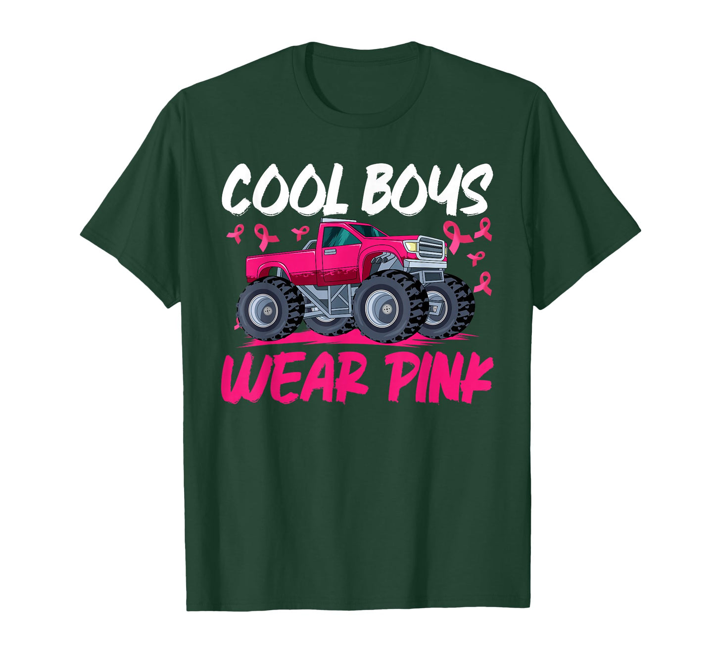 Monster Truck Breast Cancer Awareness Cool Boys Wear Pink T-Shirt