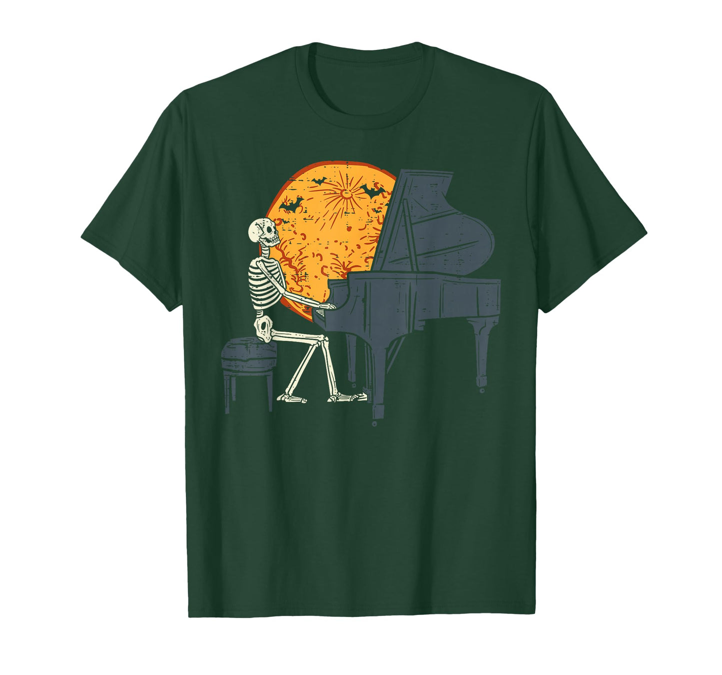 Skeleton Playing Piano Moon Halloween Music Boys Men T-Shirt