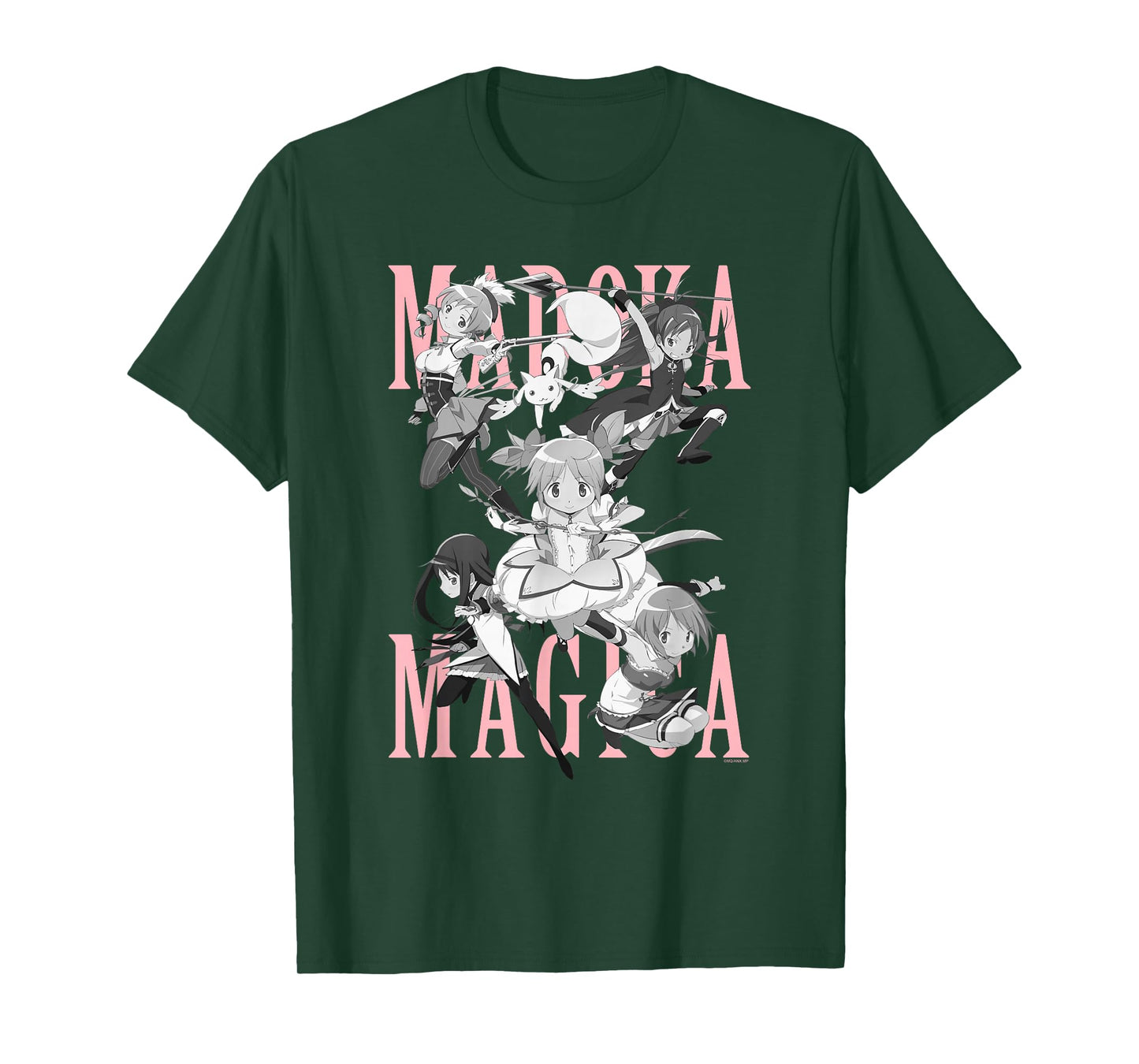 Madoka Magica Black and White Cast Action Pose Anime T-Shirt