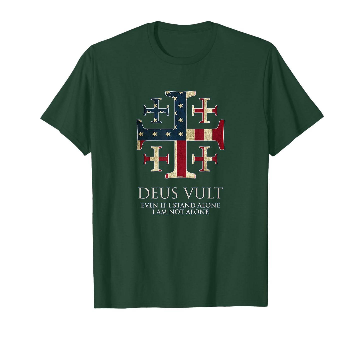 Deus Vult, I Am Not Alone, Isaiah 41:10, Cross, USA Flag T-Shirt