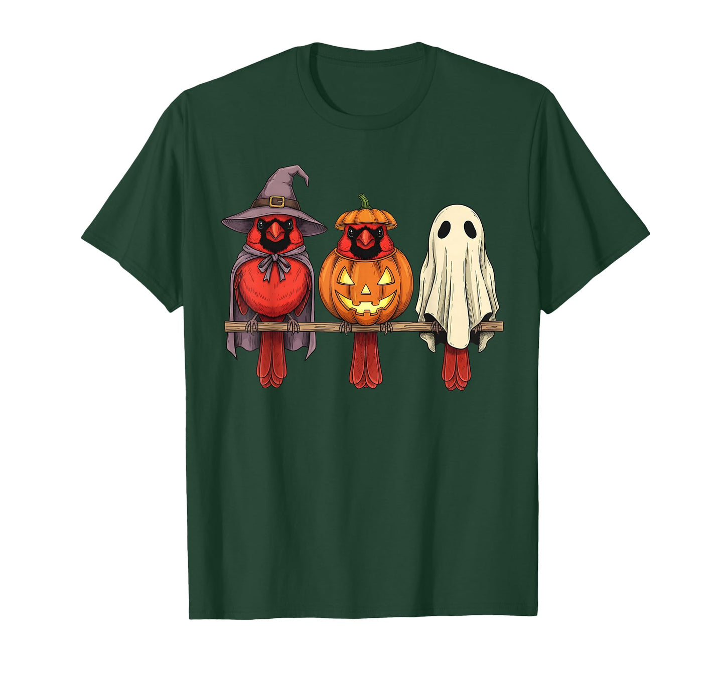 Spooky Ghost Red Cardinal Bird Lover Pumpkin Halloween T-Shirt