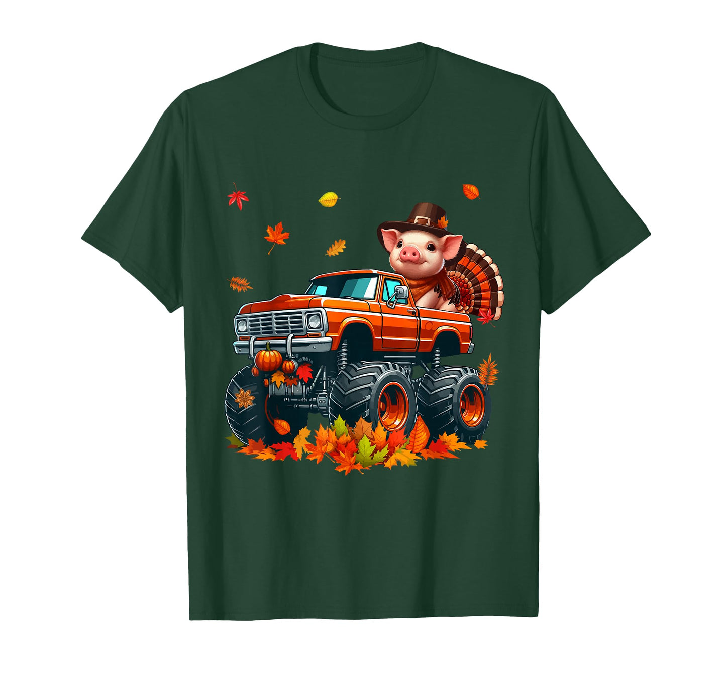 Pig Cosplay Turkey On Monster Truck Thanksgiving Farmer T-Shirt