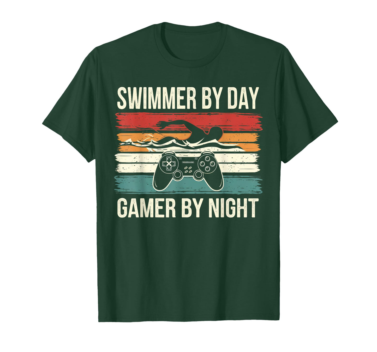 Funny Swimmer By Day Gamer By Night Swimming Swim Gaming T-Shirt