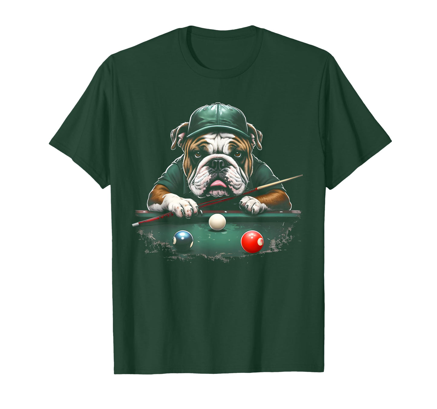 Bulldog Dog Playing Pool Billiard Lover Funny 8 Ball T-Shirt