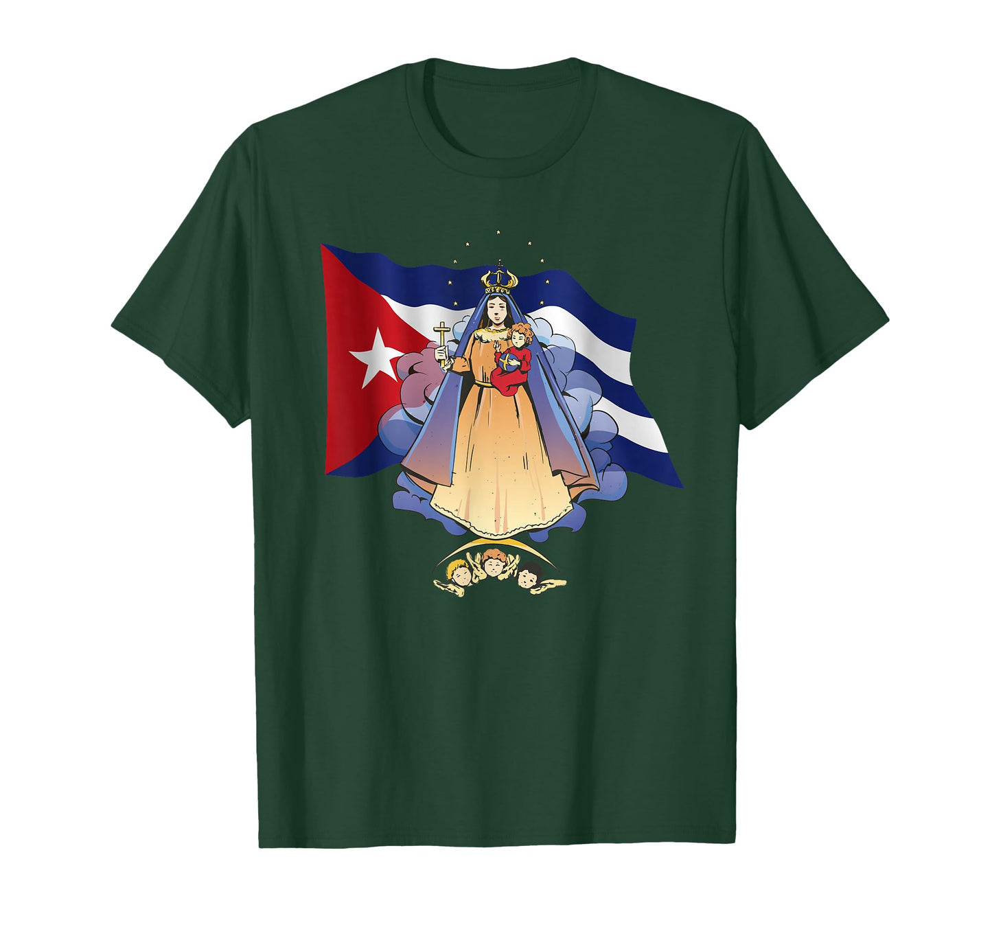 Virgen de la Caridad del Cobre Patrona de Cuba & Cuban Flag T-Shirt
