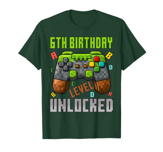 6th Birthday Boy Level 6 Unlocked Birthday Boy 6 Years Old T-Shirt