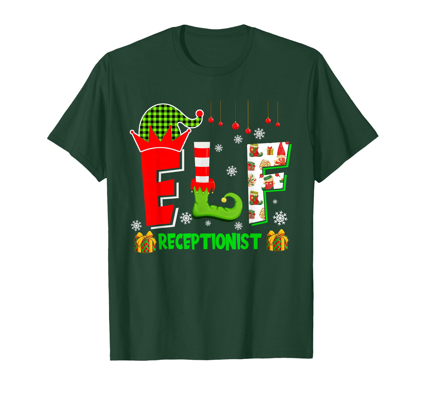 Elf Receptionist Christmas Costume Matching Elf Lover Family T-Shirt