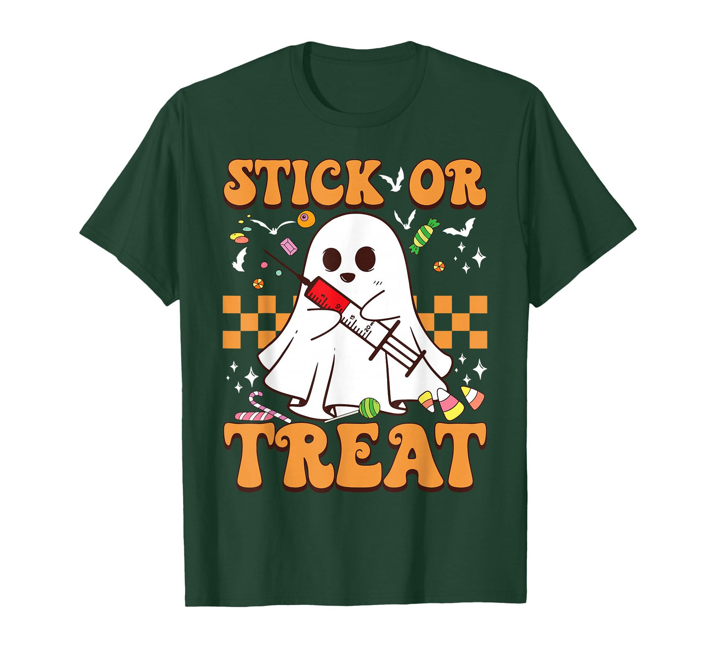 Retro Stick Or Treat Cute Ghost Nurse Phlebotomist Halloween T-Shirt