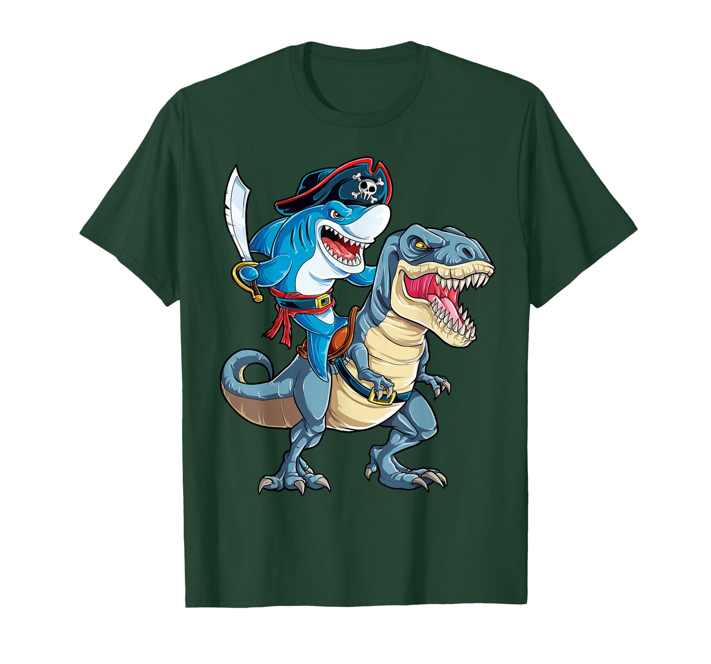 Shark Pirate Dinosaur T rex T Shirt Jawsome Boys Kids Men T-Shirt