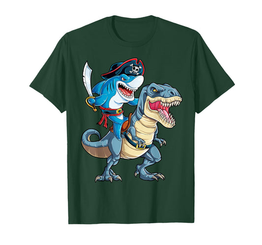 Shark Pirate Dinosaur T rex T Shirt Jawsome Boys Kids Men T-Shirt