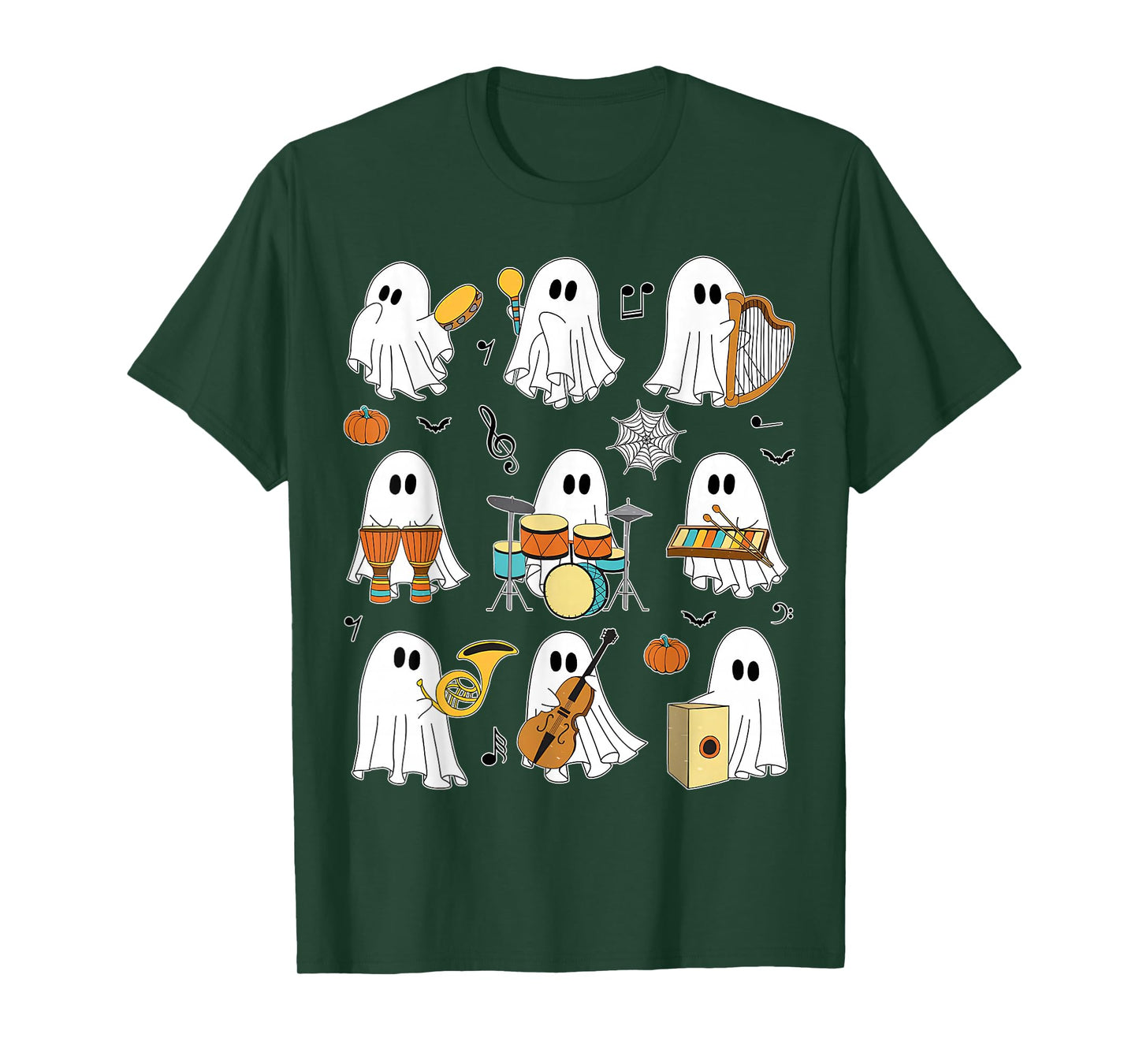 Funny Halloween Ghost Music Teacher Playing Instruments T-Shirt