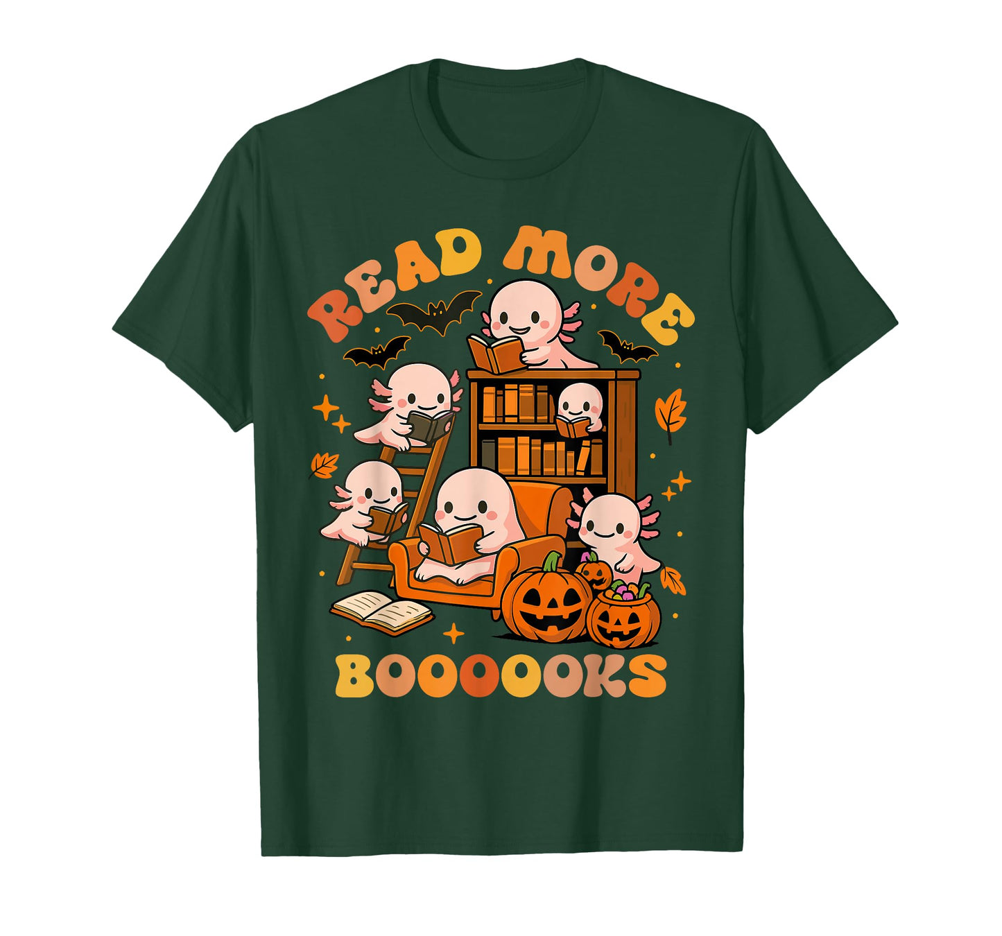Read More Books Axolotl Reading Book Teacher Halloween Ghost T-Shirt
