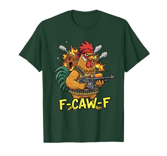 F Caw F Battle Rooster Commando Chicken Funny 80s Movie Fan T-Shirt