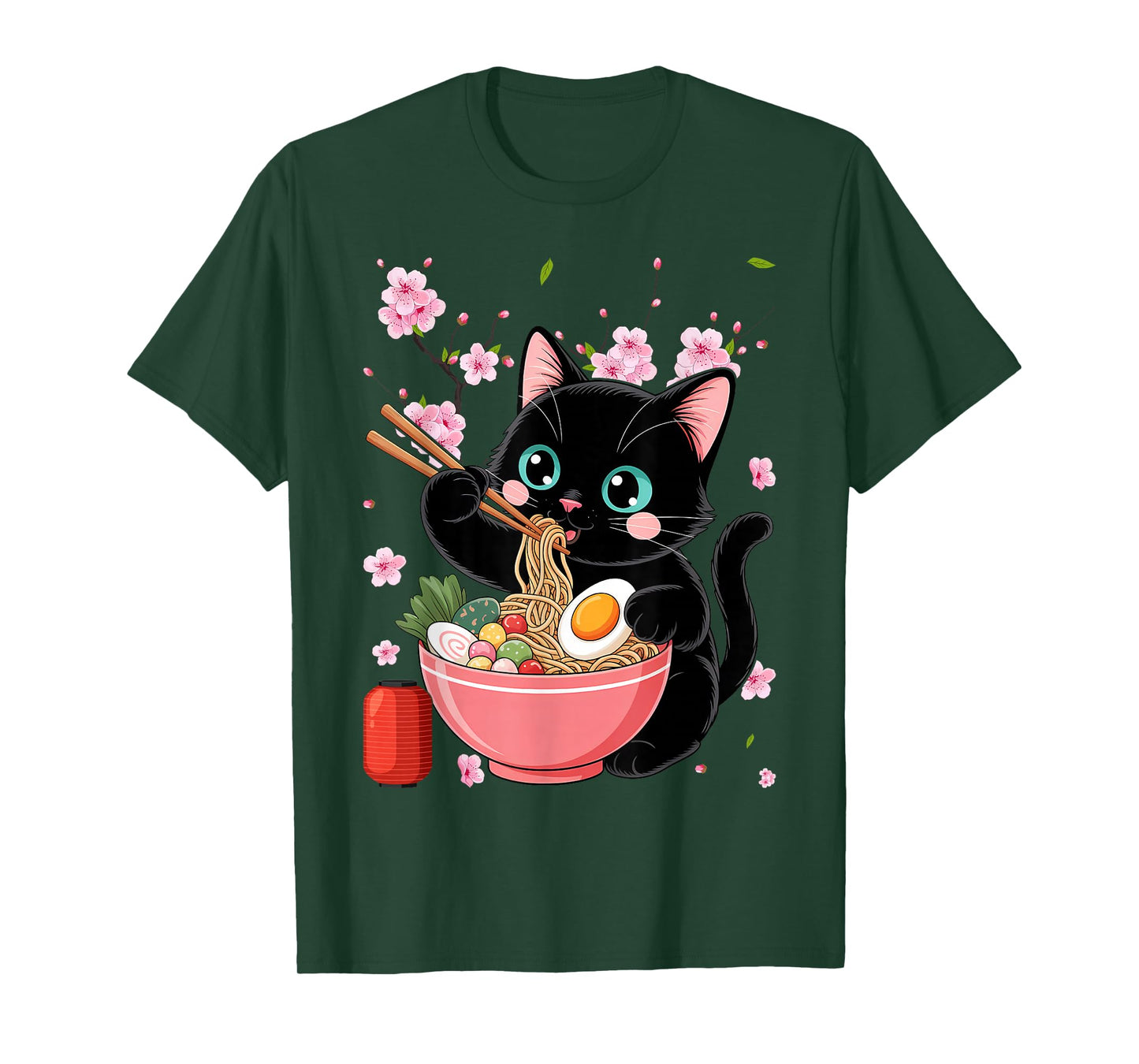 Retro – Japanese Anime Black Cat Eating Ramen T-Shirt