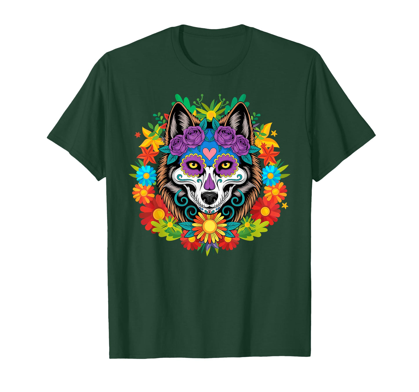 Sugar Skull Wolf Day of Dead Dia De Los Muertos Halloween T-Shirt