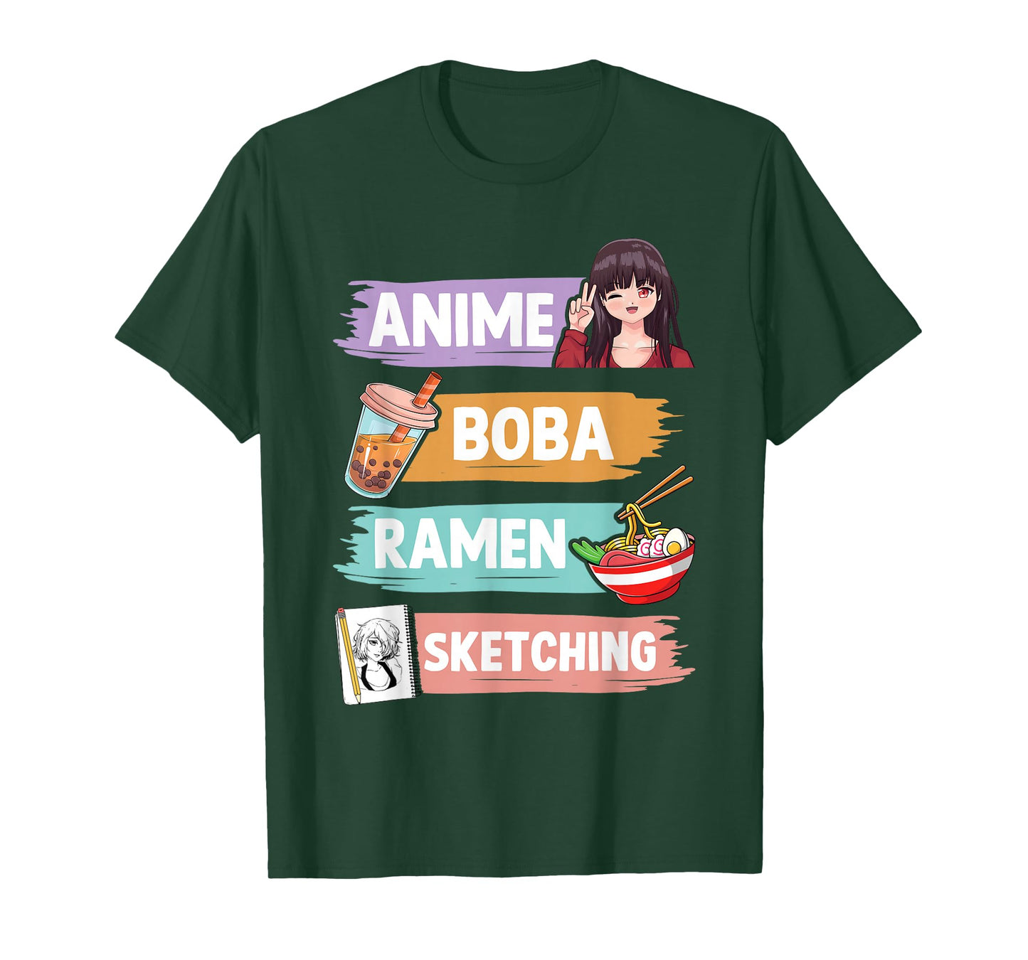 Anime Boba Ramen Sketching Otaku Kawaii Anime Girl Women T-Shirt