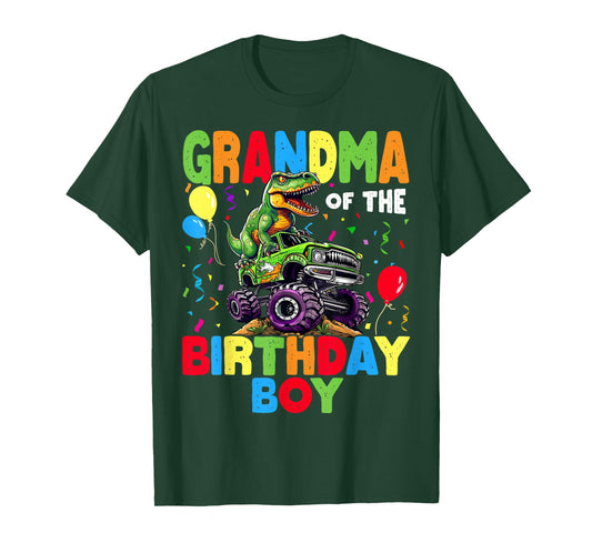 Grandma Of The Birthday Boy Dinosaur T-Rex Monster Truck T-Shirt