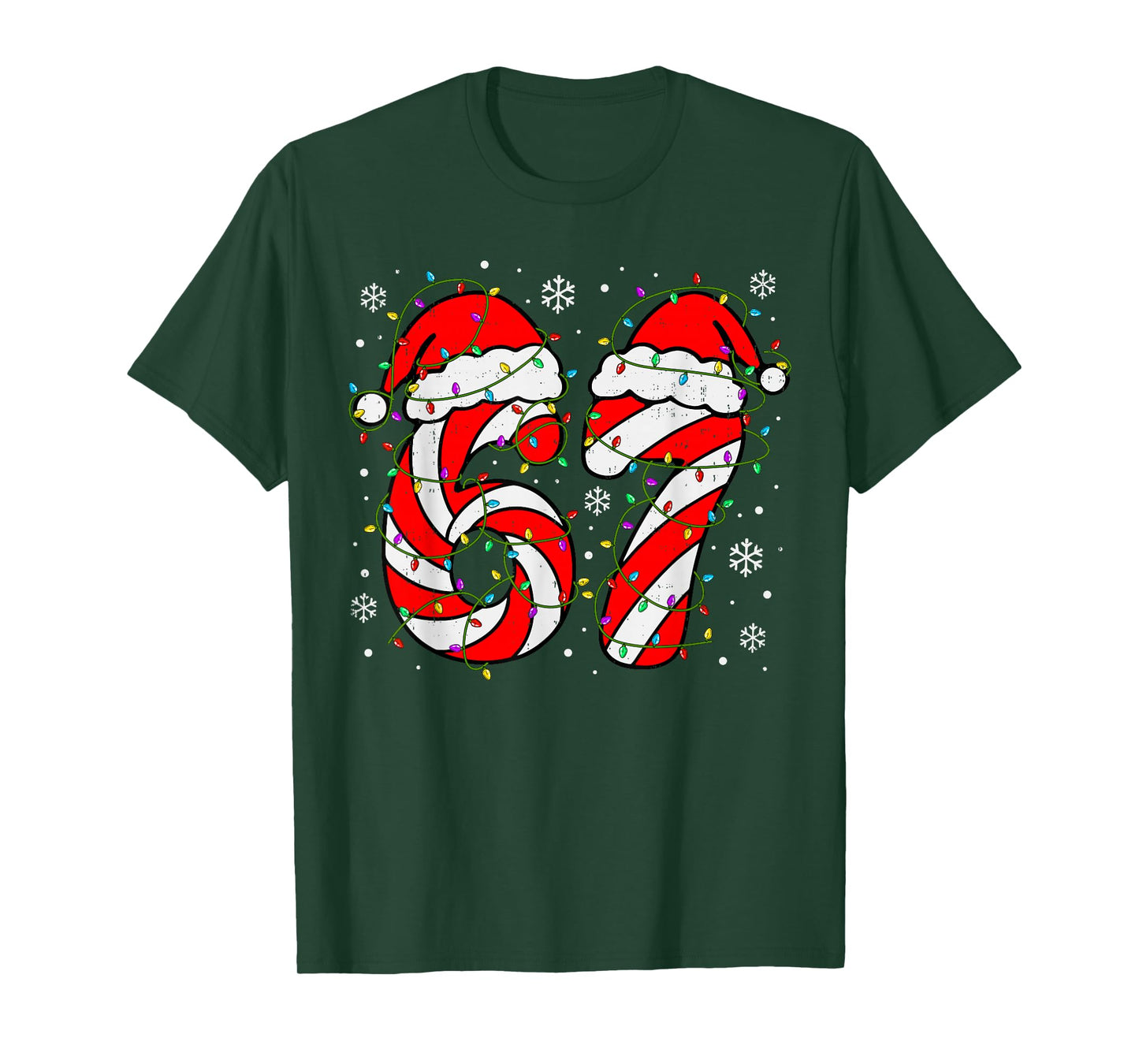 Christmas 67 Candy Cane Six Seven Meme Lights Santa Hat Xmas T-Shirt