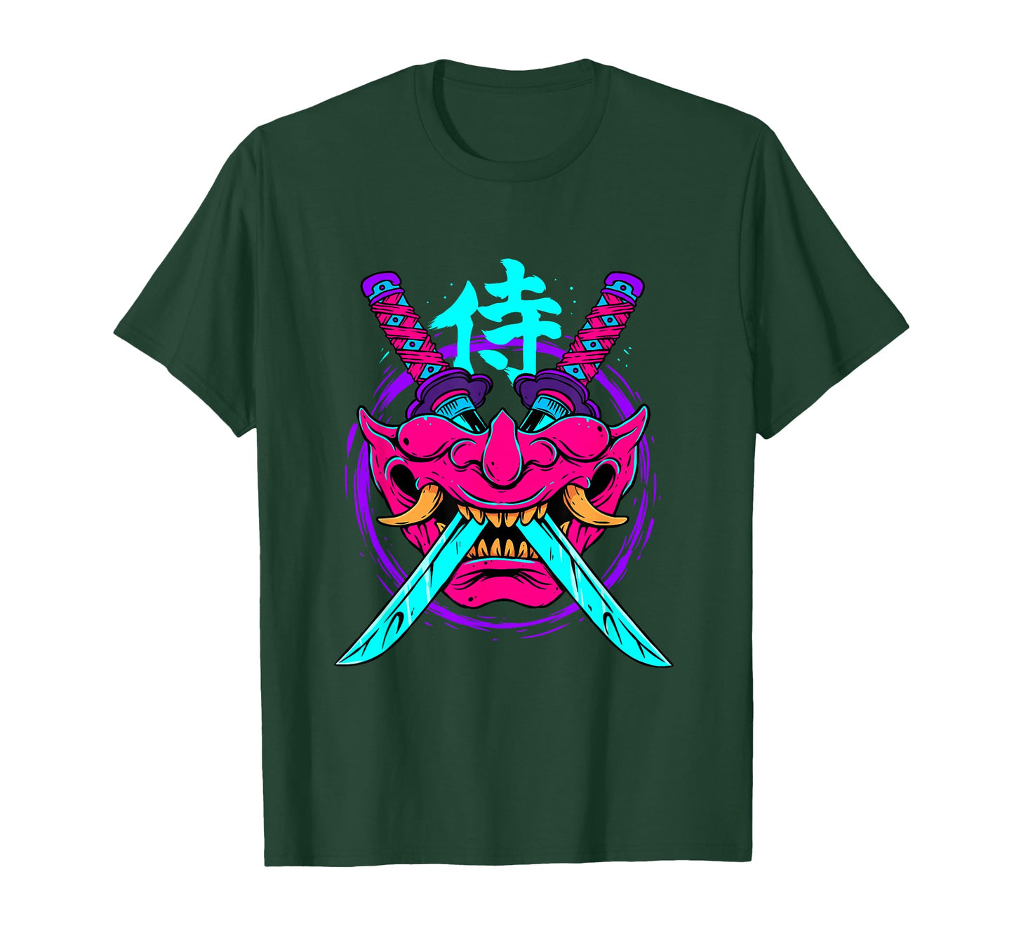 Vaporwave Aesthetic Japanese Samurai Mask Oni Kanji Bushido T-Shirt
