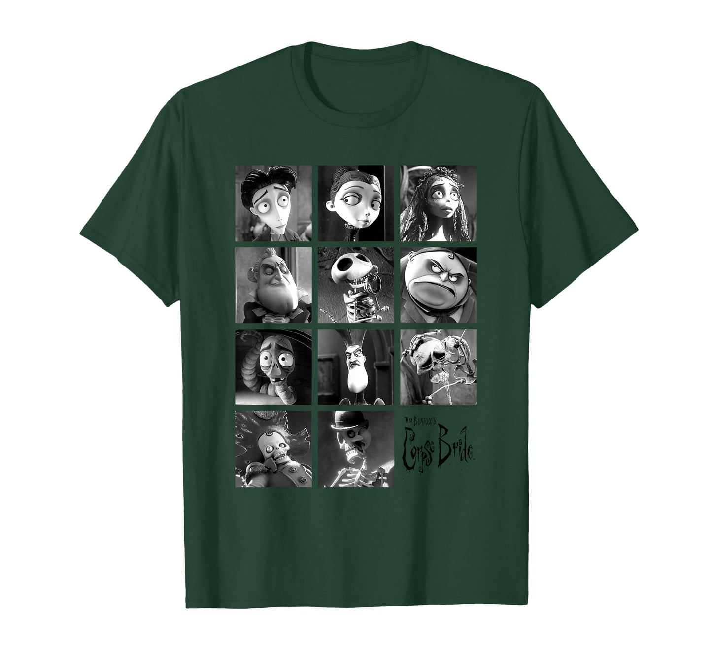 Corpse Bride Character Grid Black and White Photos Movie T-Shirt