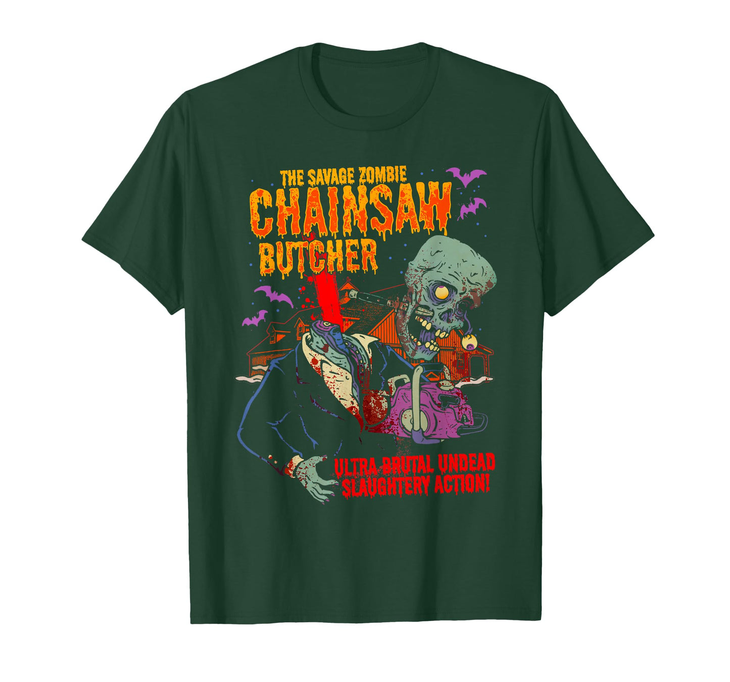 The Savage Zombie Chainsaw Butcher Horror Movie T-Shirt
