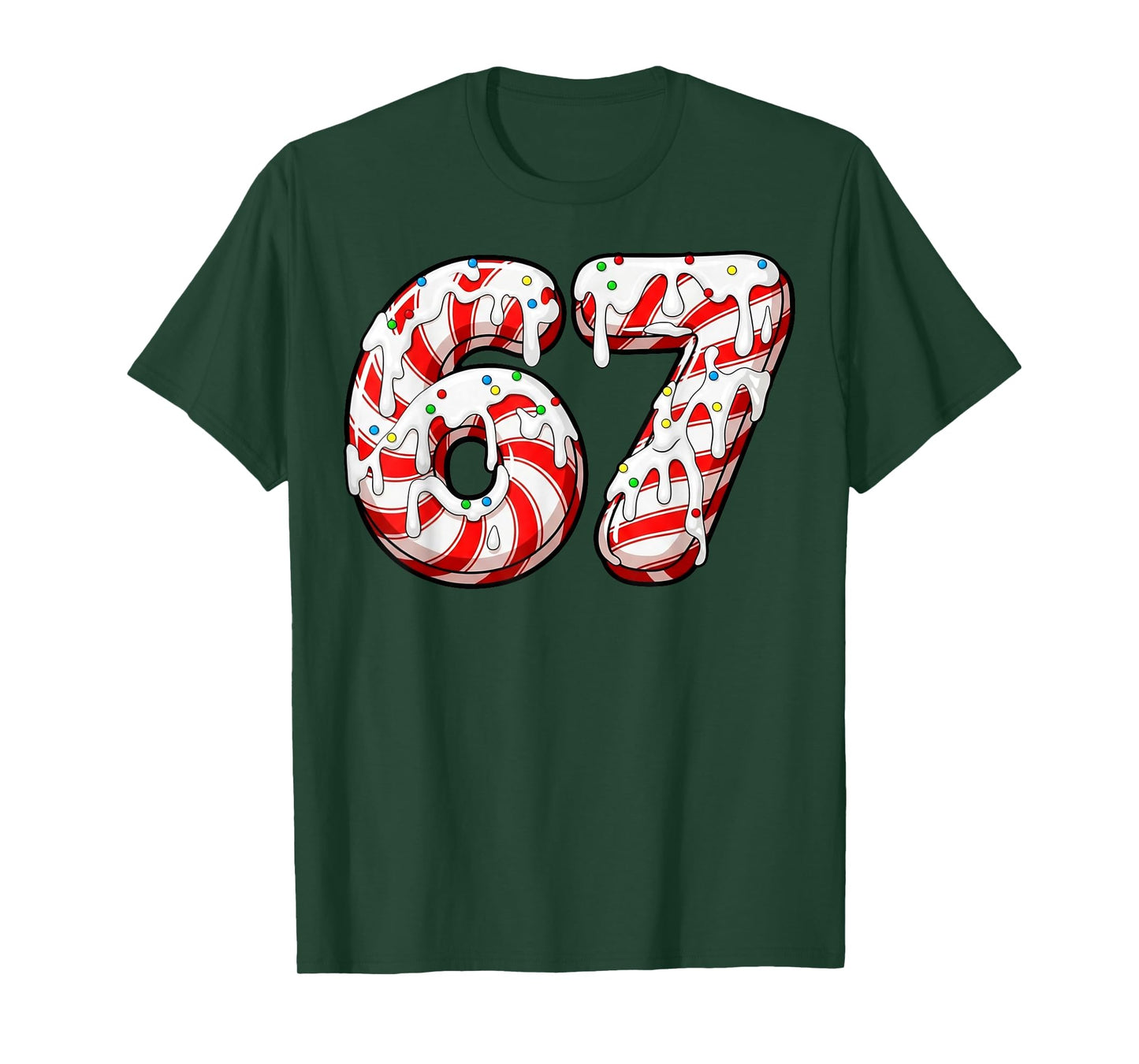 Christmas 67 Candy Cane Funny Meme Six Seven 6-7 Gen Alpha T-Shirt